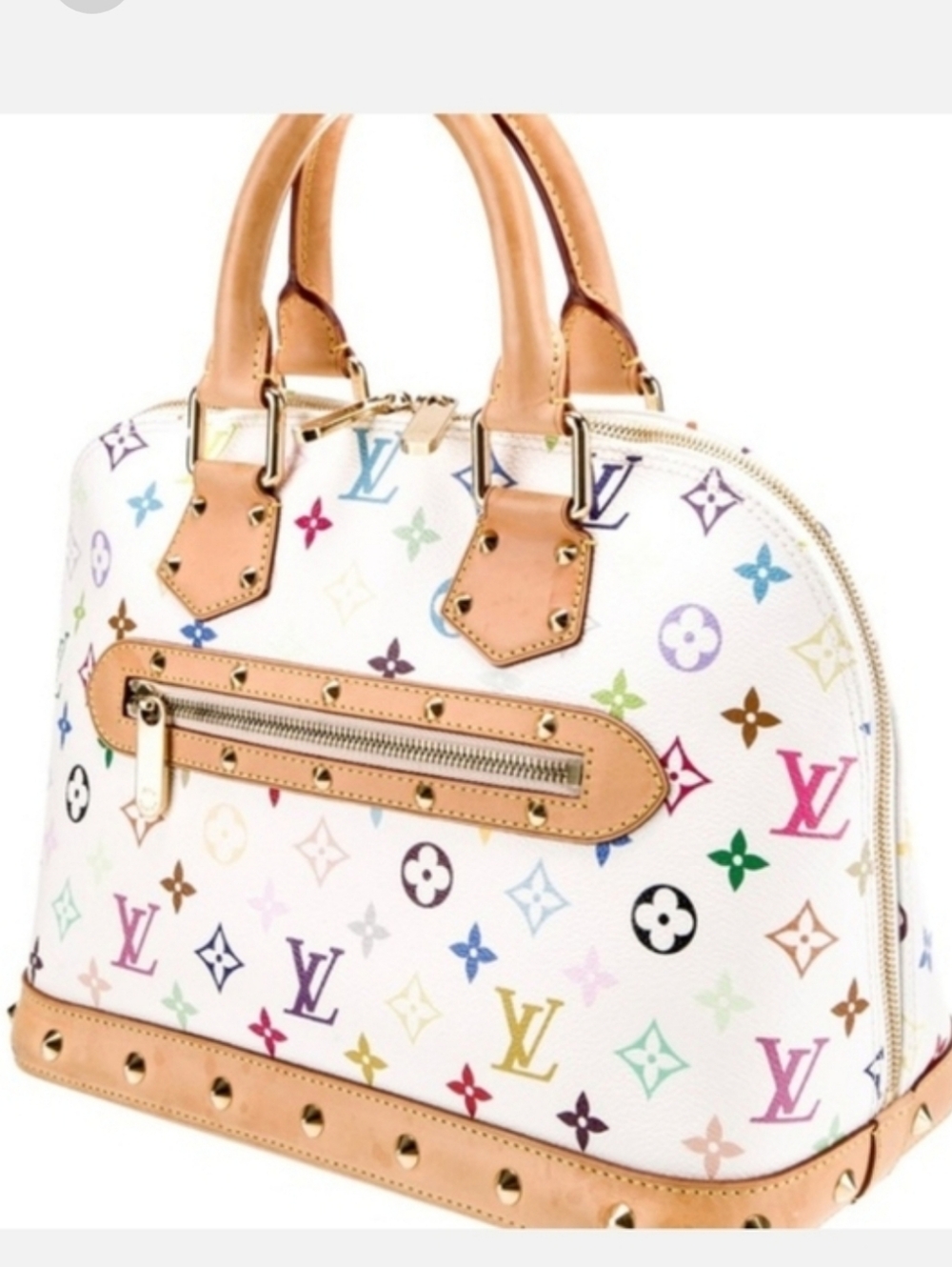 Louis Vuitton Multicolor Monogram Alma PM Handbag in White and Natural Leather